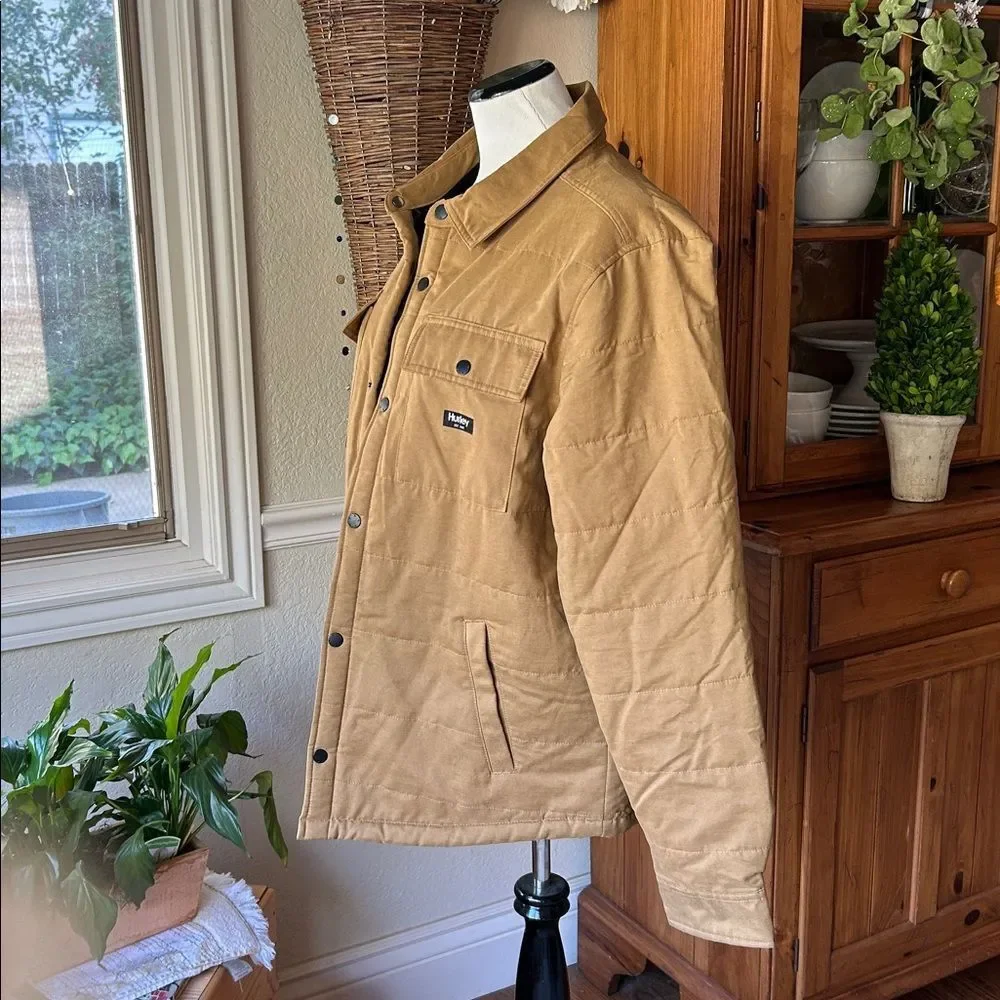 Hurly Fleeced Lined Snap Button Men’s Brown Tan Work Jacket